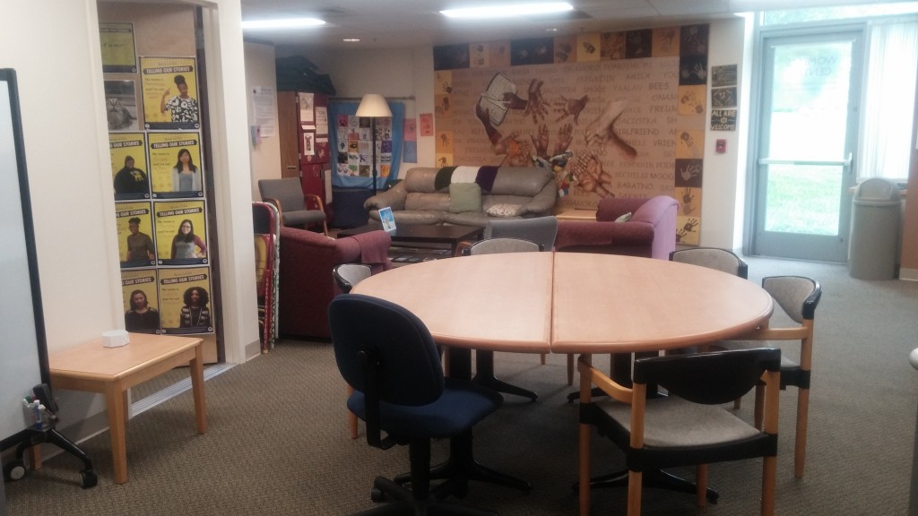 Our lounge space includes a student work table, a sitting area, and the coordinator's office.